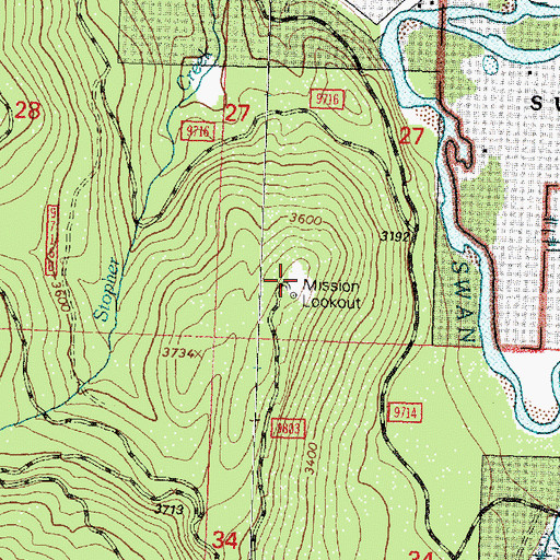 Topographic Map of Mission Lookout, MT