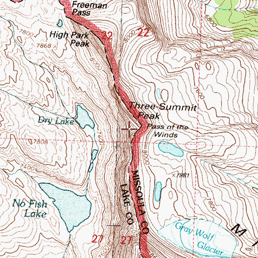Topographic Map of Pass of the Winds, MT