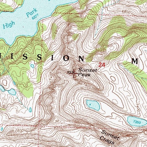 Topographic Map of Sunset Peak, MT