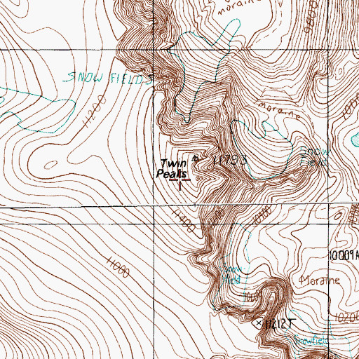Topographic Map of Twin Peaks, MT
