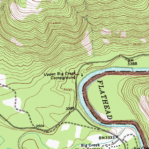 Topographic Map of Upper Big Creek Campground, MT
