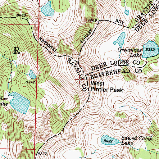Topographic Map of West Pintler Peak, MT