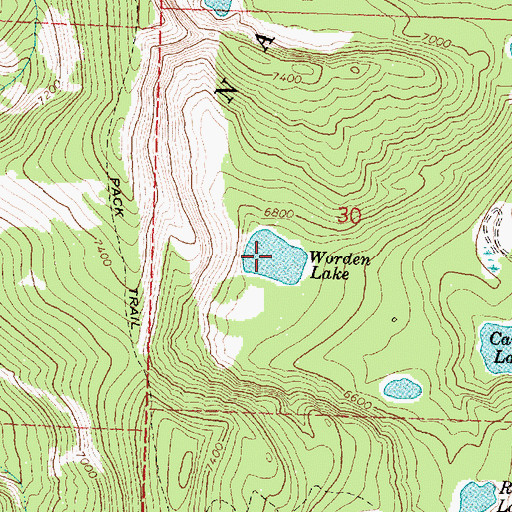 Topographic Map of Worden Lake, MT