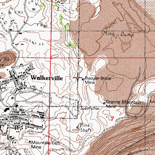 Topographic Map of Badger State Mine, MT