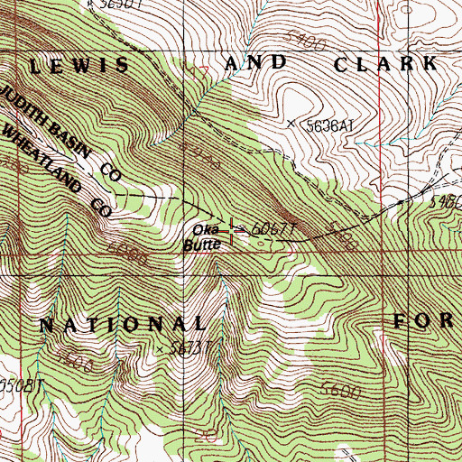 Topographic Map of Oka Butte, MT