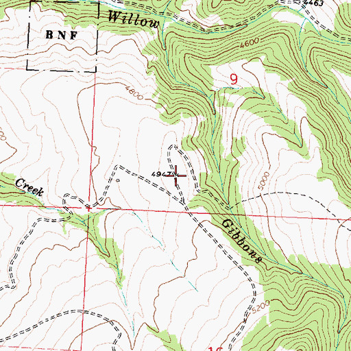 Topographic Map of Bitterroot State Wildlife Management Area Calf Creek Segment, MT