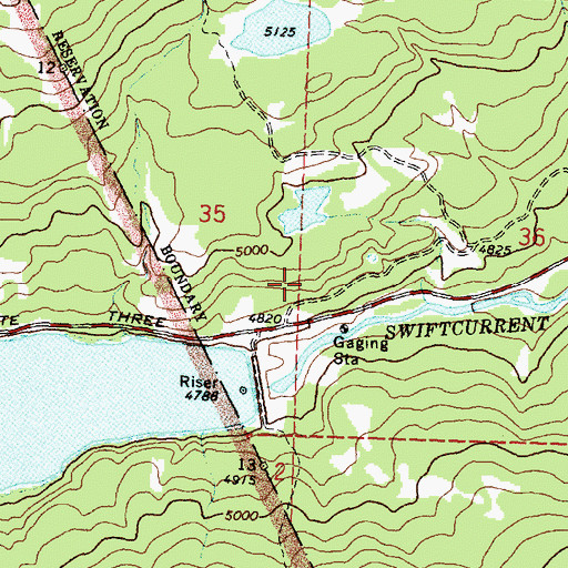Topographic Map of Lake Sherburne Dam, MT