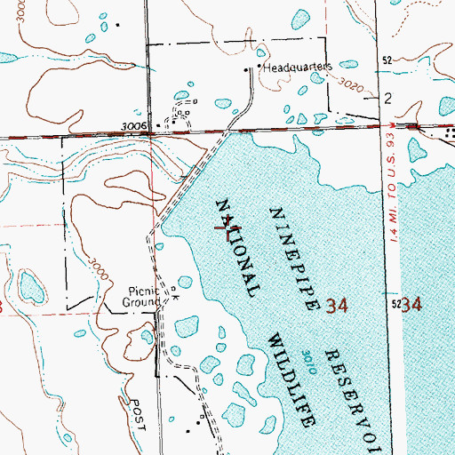 Topographic Map of Ninepipe Dam, MT