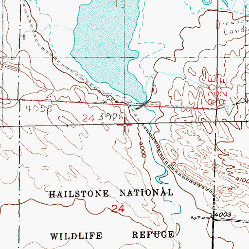 Topographic Map of Hailstone National Wildlife Refuge Dam, MT