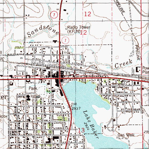 Topographic Map of Lake Baker, MT