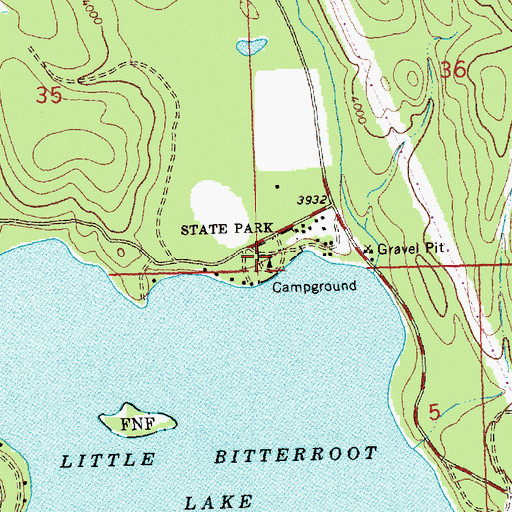 Topographic Map of Little Bitterroot Lake State Park Recreation Site, MT