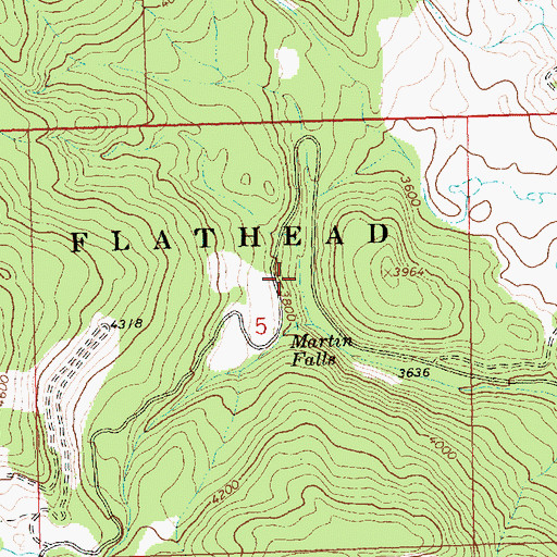 Topographic Map of Martin Falls Campground, MT