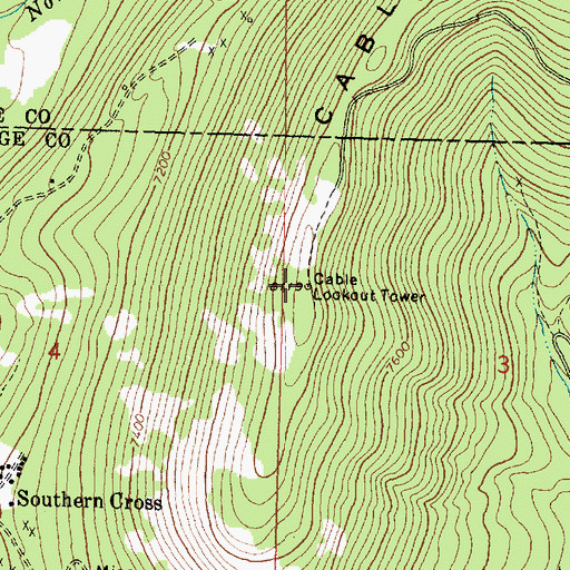 Topographic Map of Cable Lookout Tower, MT
