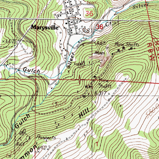 Topographic Map of Drumlummon Mine, MT
