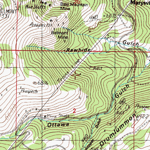 Topographic Map of NW NE Section 2 Mine, MT