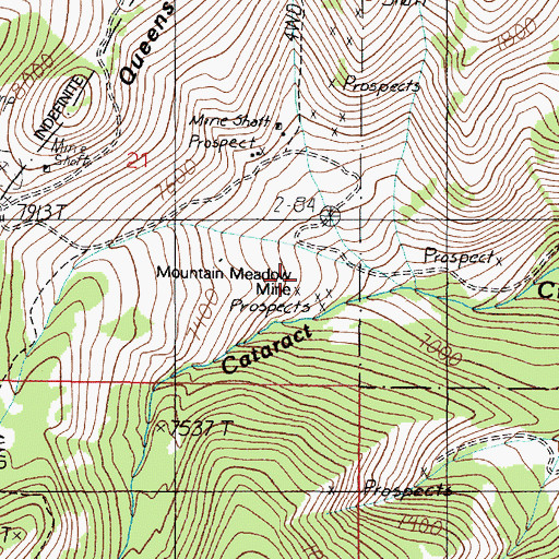 Topographic Map of Mountain Meadow Mine, MT