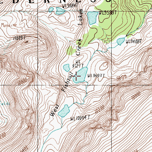 Topographic Map of West Fishtail Creek Lakes, MT