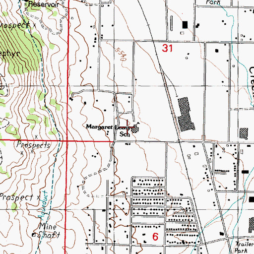 Topographic Map of Margaret Leary School, MT