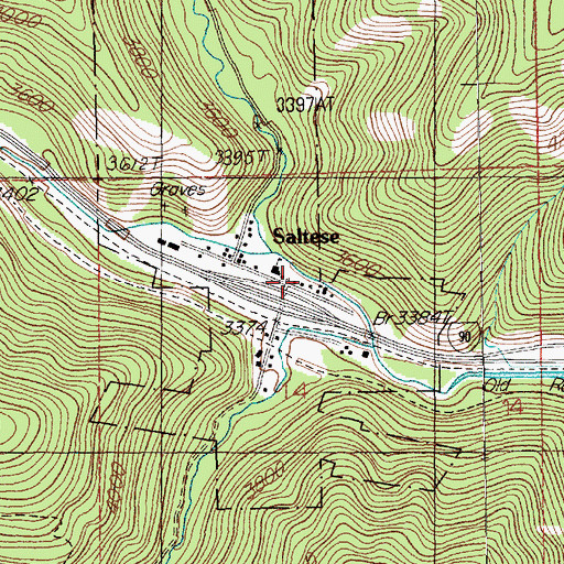 Topographic Map of Saltese, MT