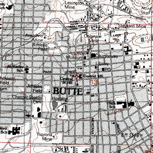Topographic Map of Butte Central High School, MT
