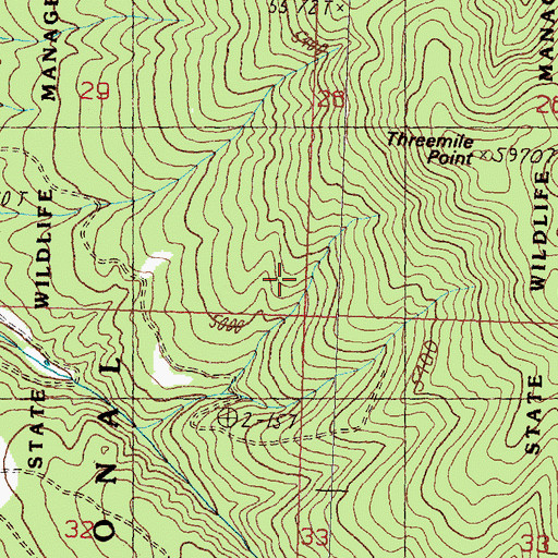 Topographic Map of Threemile State Wildlife Management Area, MT