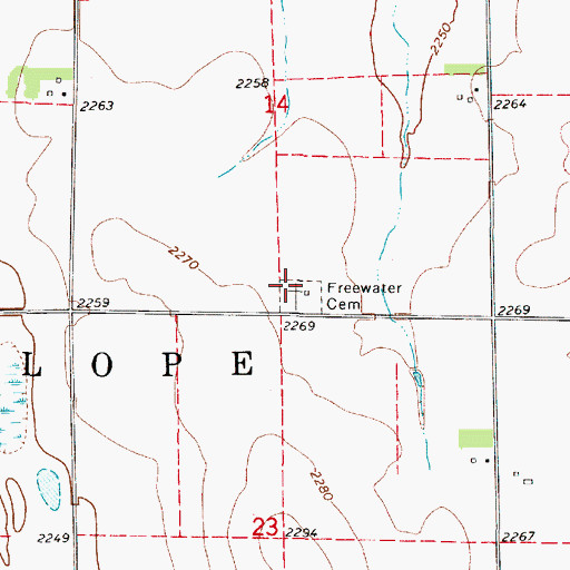 Topographic Map of Freewater Cemetery, NE