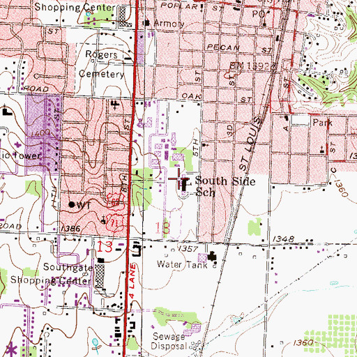 Topographic Map of South Side Elementary School, AR