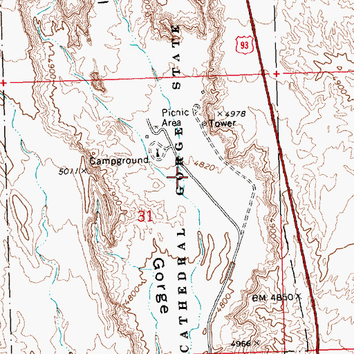 Topographic Map of Cathedral Gorge State Park, NV