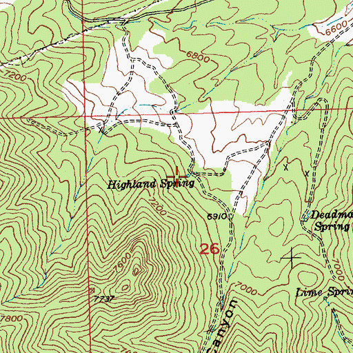 Topographic Map of Highland Spring, NV