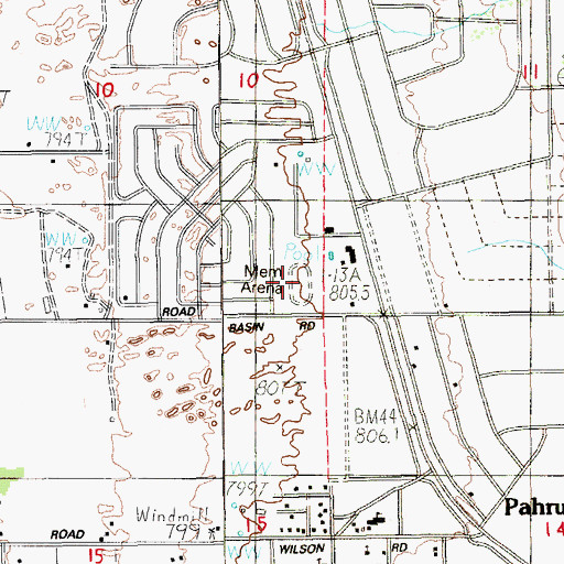 Topographic Map of Pahrump Memorial Arena, NV