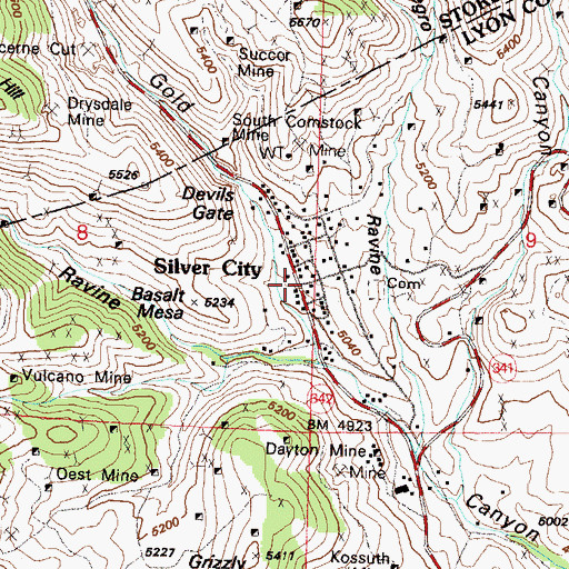 Topographic Map of Dana Mill, NV