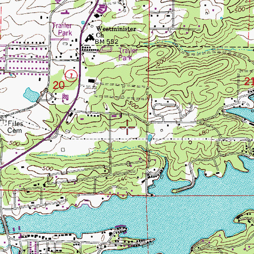 Topographic Map of KXOW-AM (Hot Springs), AR