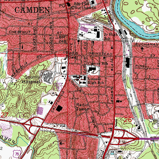 Topographic Map of KCAC-FM (Camden), AR