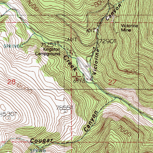 Topographic Map of Kingston Canyon Mine, NV