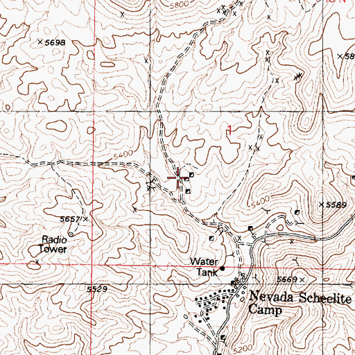 Topographic Map of Scheelite Extension Mine, NV