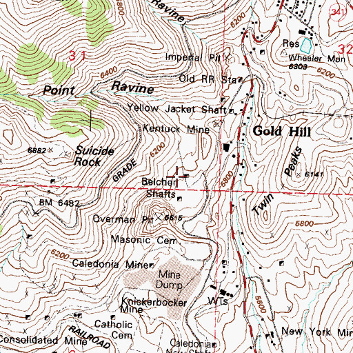 Topographic Map of Belcher Shafts, NV