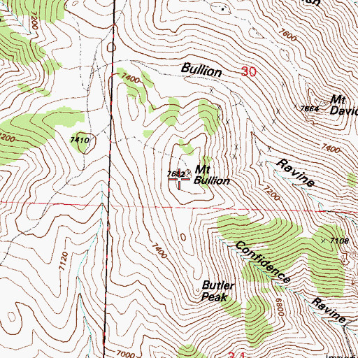 Topographic Map of Mount Bullion, NV