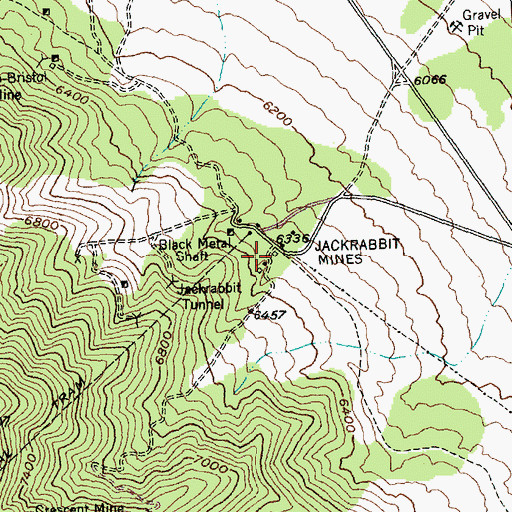 Topographic Map of Jackrabbit Mines, NV