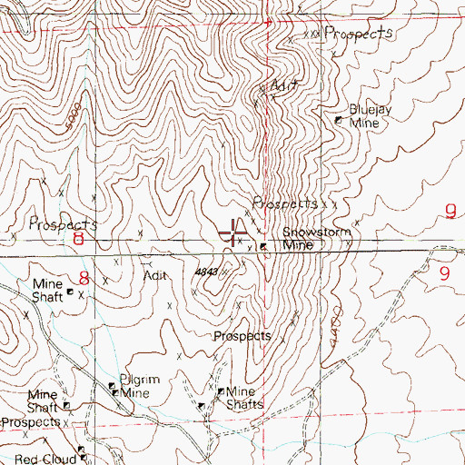 Topographic Map of Snowstorm Mine, NV