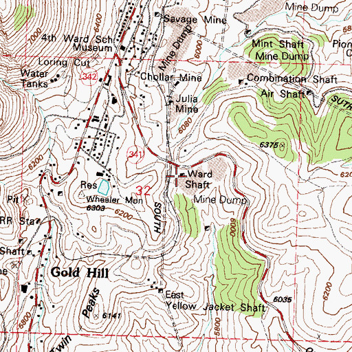 Topographic Map of Ward Shaft, NV