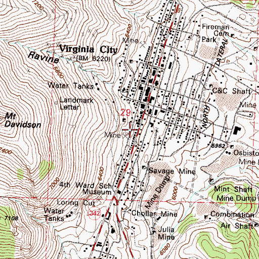 Topographic Map of Gould and Curry Mine, NV