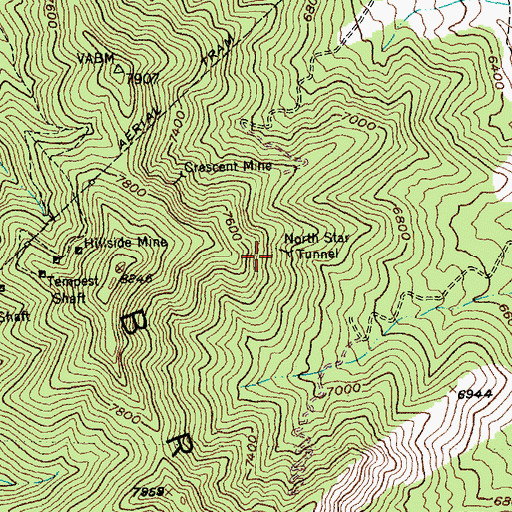 Topographic Map of North Star Tunnel, NV