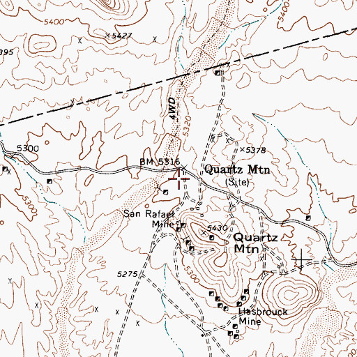 Topographic Map of Quartz Mountain (historical), NV