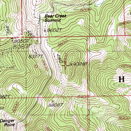 Topographic Map of Bear Creek Butte, NV