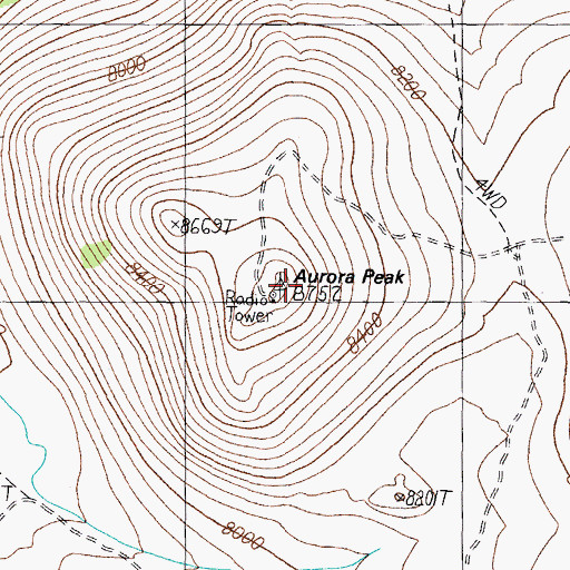 Topographic Map of Aurora Peak, NV