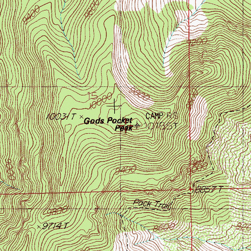 Topographic Map of Gods Pocket Peak, NV