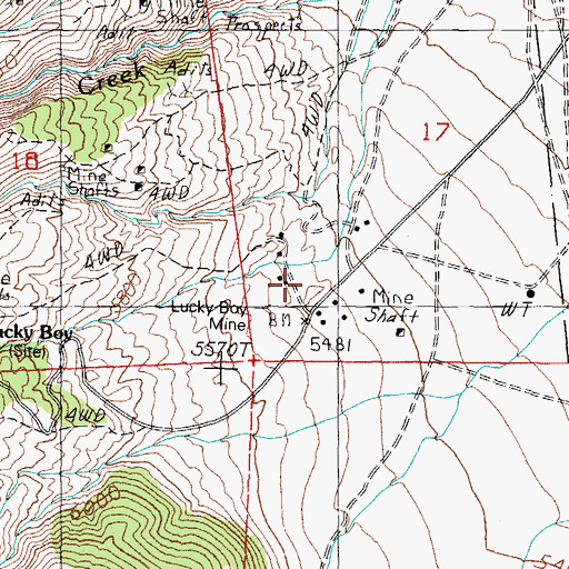 Topographic Map of Lucky Boy Mine, NV