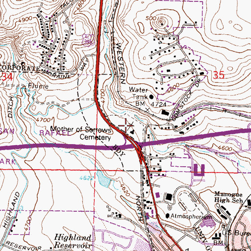 Topographic Map of Mother of Sorrows Cemetery, NV