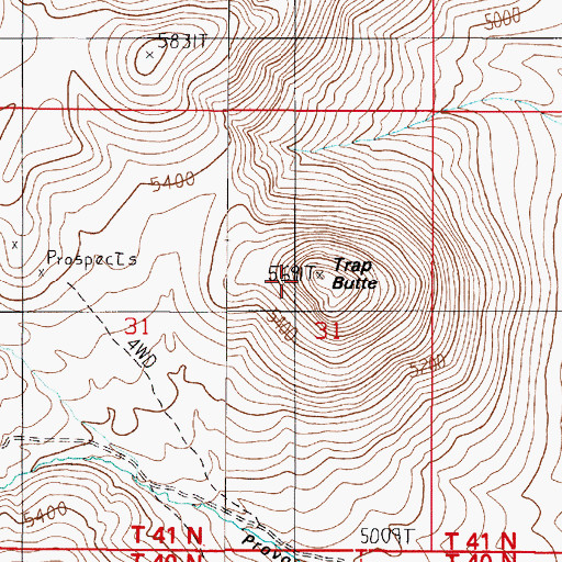 Topographic Map of Trap Butte, NV