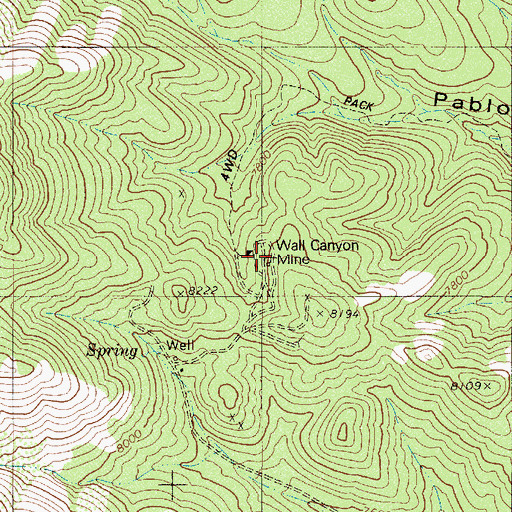 Topographic Map of Wall Canyon Mine, NV